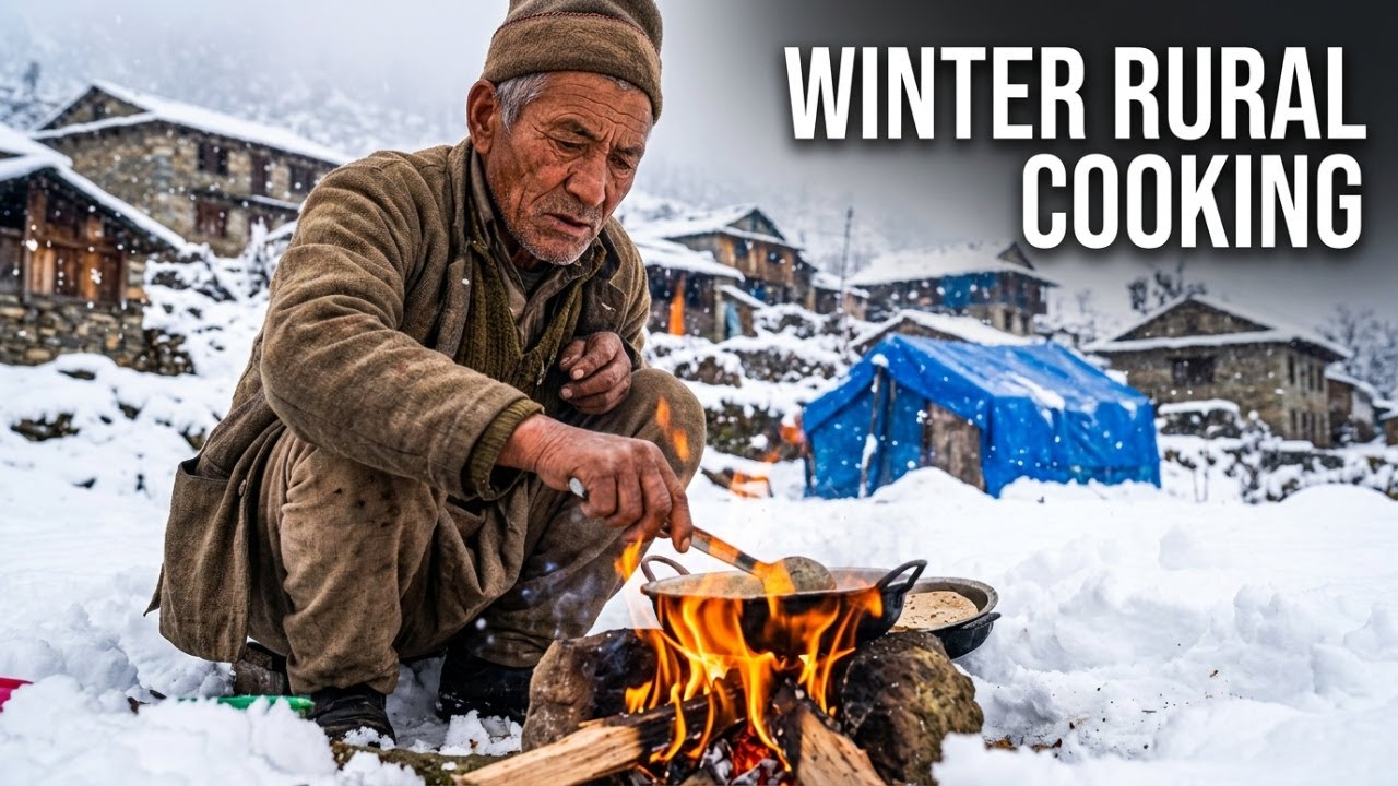 Heavy Snowfall in Remote Nepali Village | Real Rural Life in Winter | Cooking