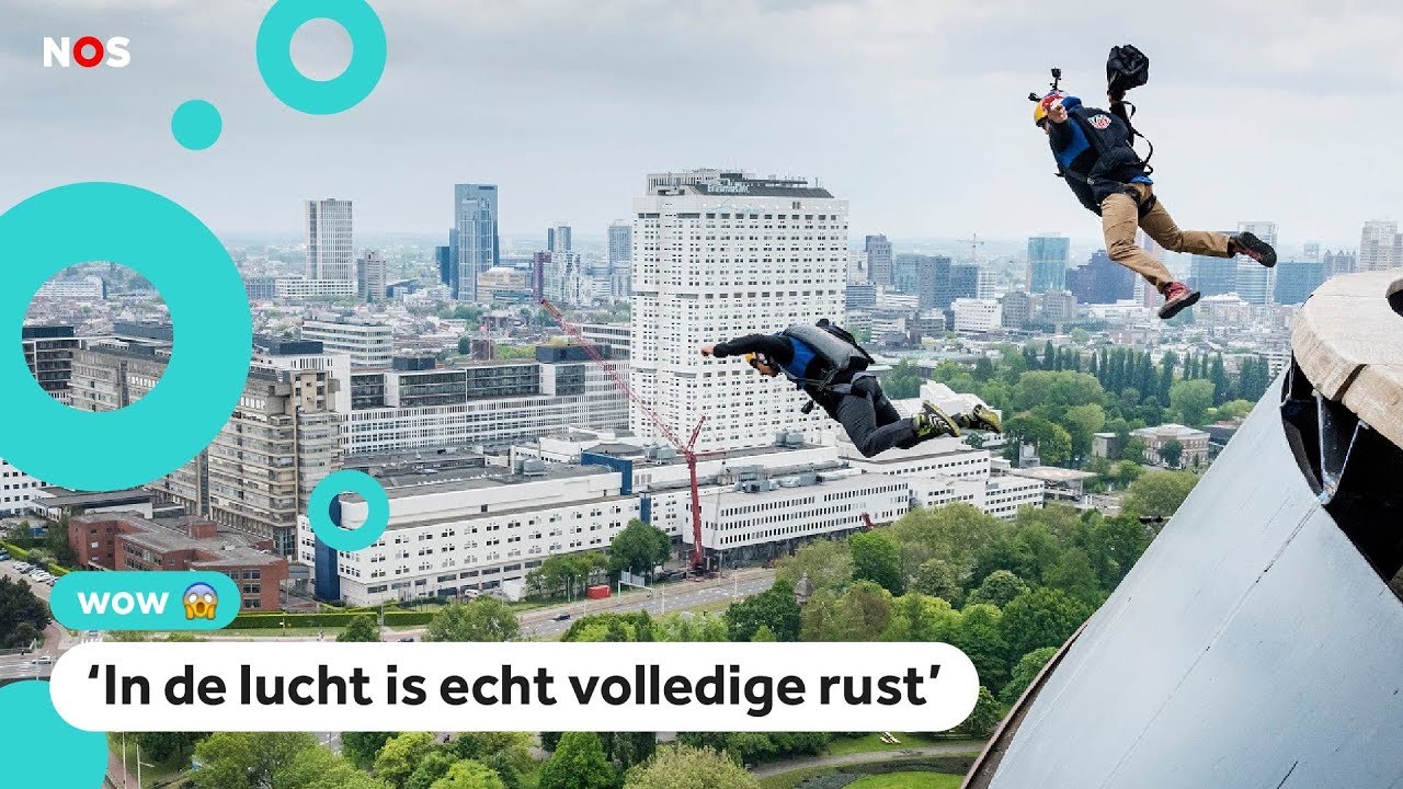 30 basejumpers springen van Euromast in Rotterdam