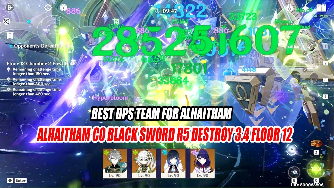 Alhaitham C0 Black Sword R5 Raiden Nahida Yelan - The Best DPS Team Destroy 3.4 Floor 12