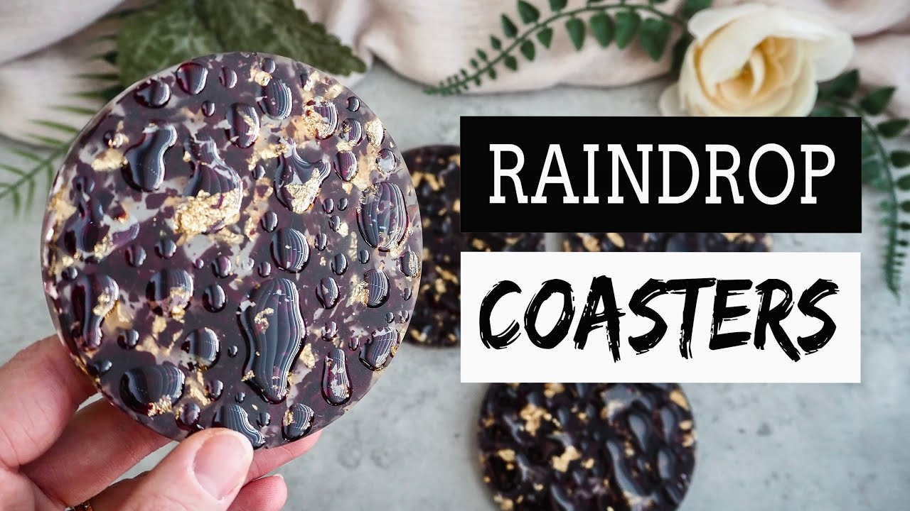 Raindrop Effect Petal & Gold Leaf Resin Coasters | Wet Look Coasters | Faux Droplet | Resin Tutorial