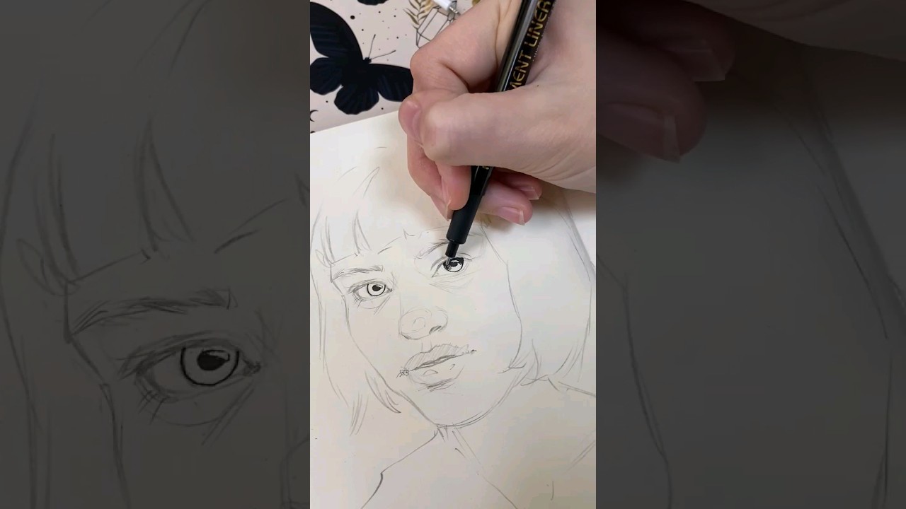 Портрет девушки в смешанной технике линерами Mobee Art 🔥 #mobee_art #art #sketch