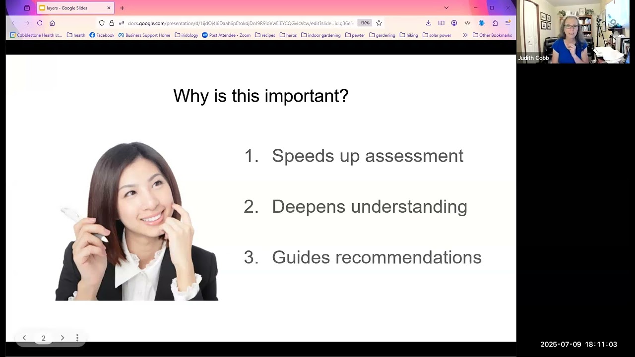 The first 3 things to assess in an iris assessment