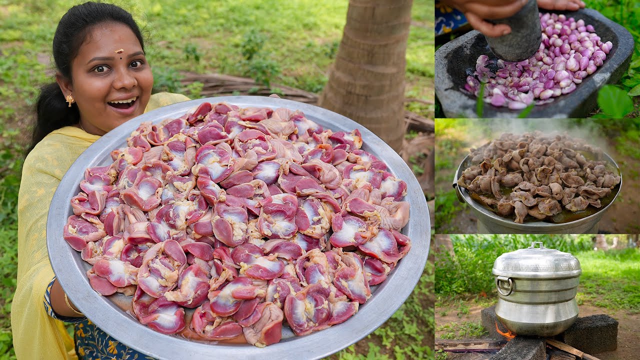 CHICKEN GIZZARD COOKING | கோழி கல்லீரல் பிரட்டல் செய்முறை | Steamed Chicken Gizzards Fry