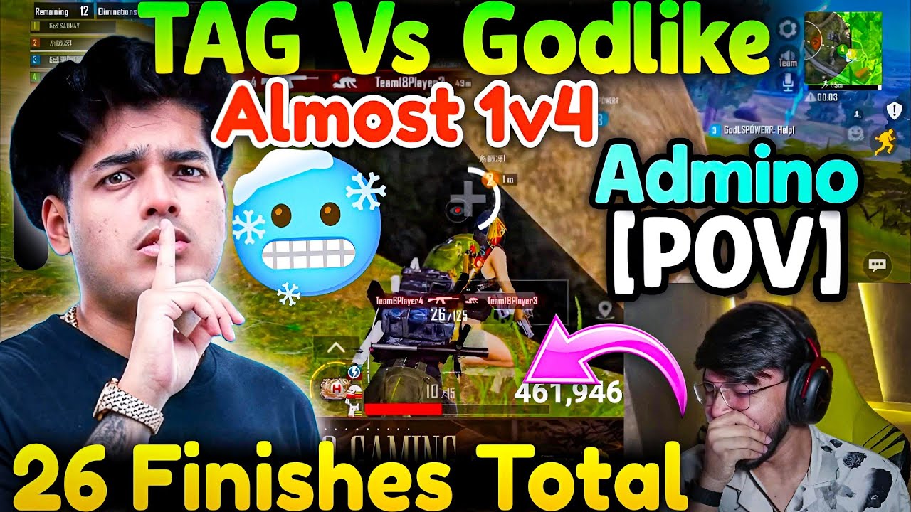 Admino POV🚨 TAG vs GodLike🥵 Almost 1v4 Clutch 💢 Neyoo Shocked! 26 Finishes Total🔥