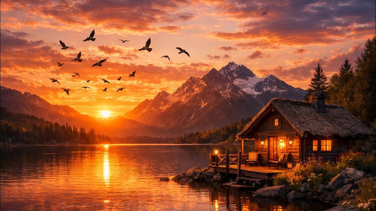 Relaxing Piano Music 🌅 Peaceful Sunset Lake Ambience for Stress Relief
