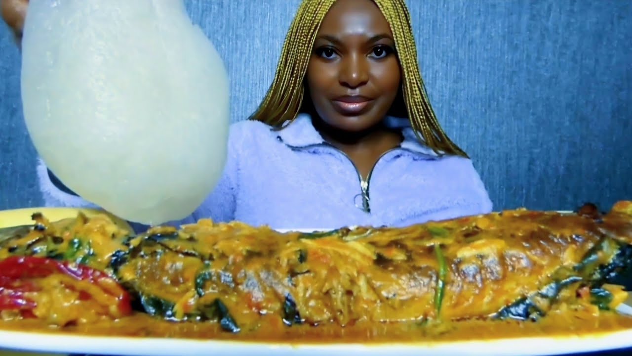 Asmr mukbang delicious peanut butter soup with fufu