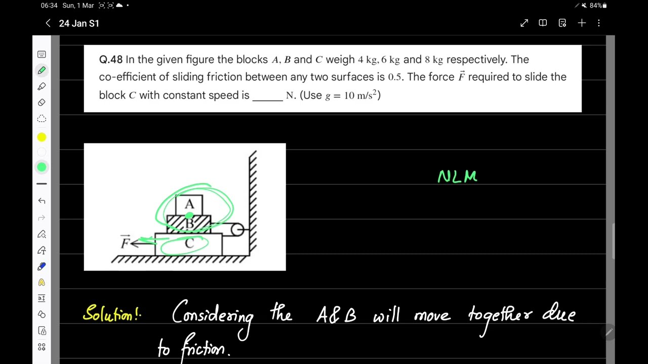 JEE Main 2026 Physics (24 Jan Shift 1) | NLM & Friction Q.48 Detailed Solution