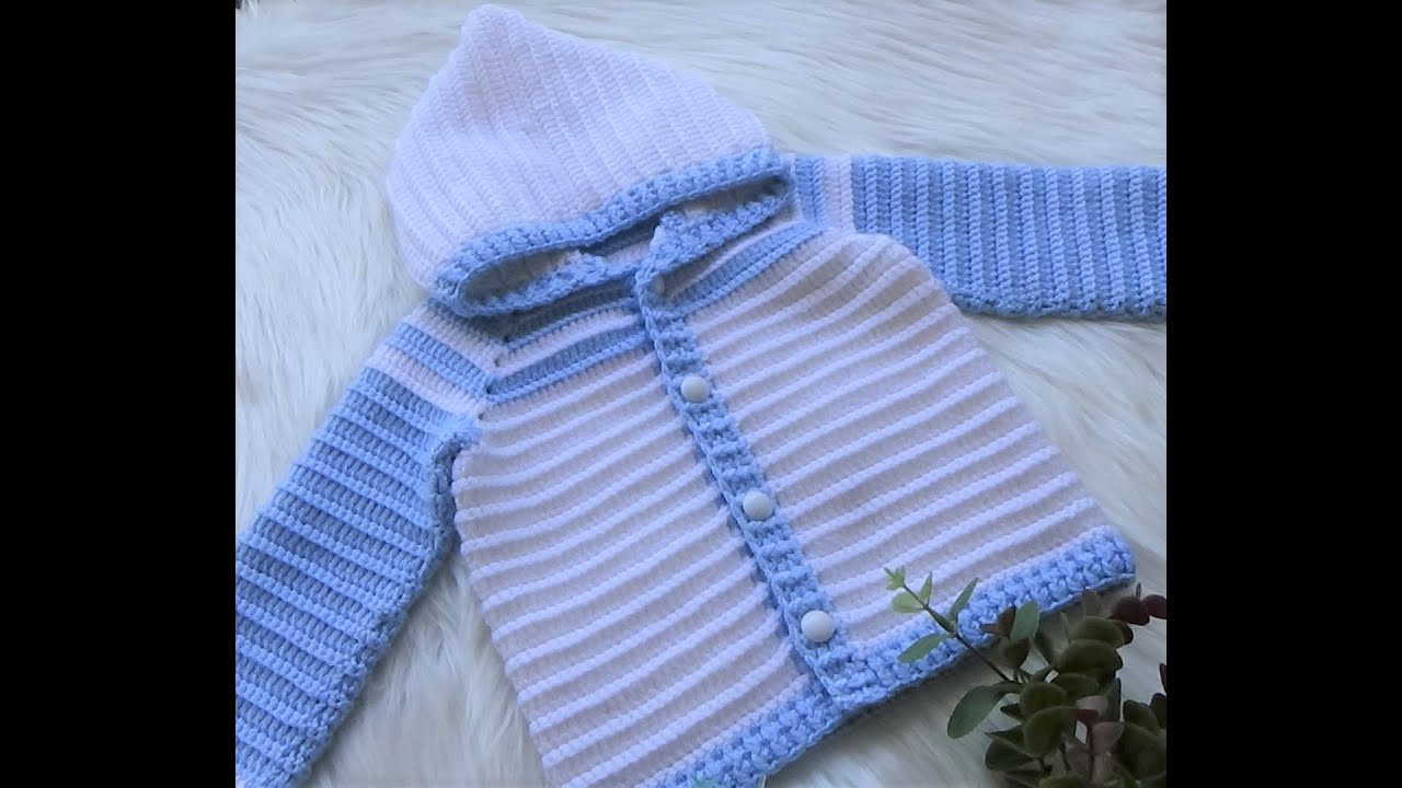 بافت کت وکلاه نوزادی با قلاب سایز 3 تا 6 ماه(2)/Crochet cardigan for boys and girls