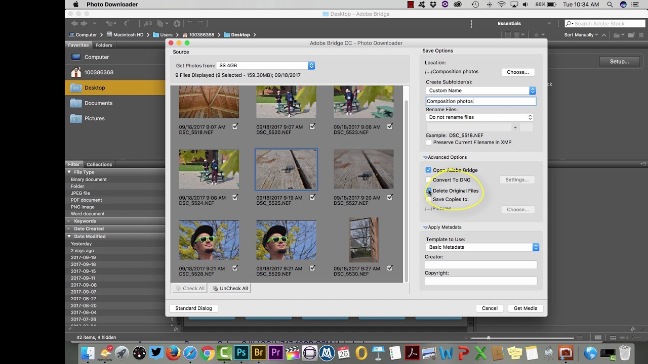 Importing photos with Adobe Bridge