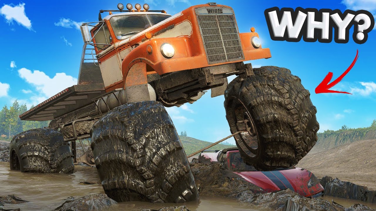 Crushing a Corvette with a MONSTER  TRUCK in Snowrunner Mods!
