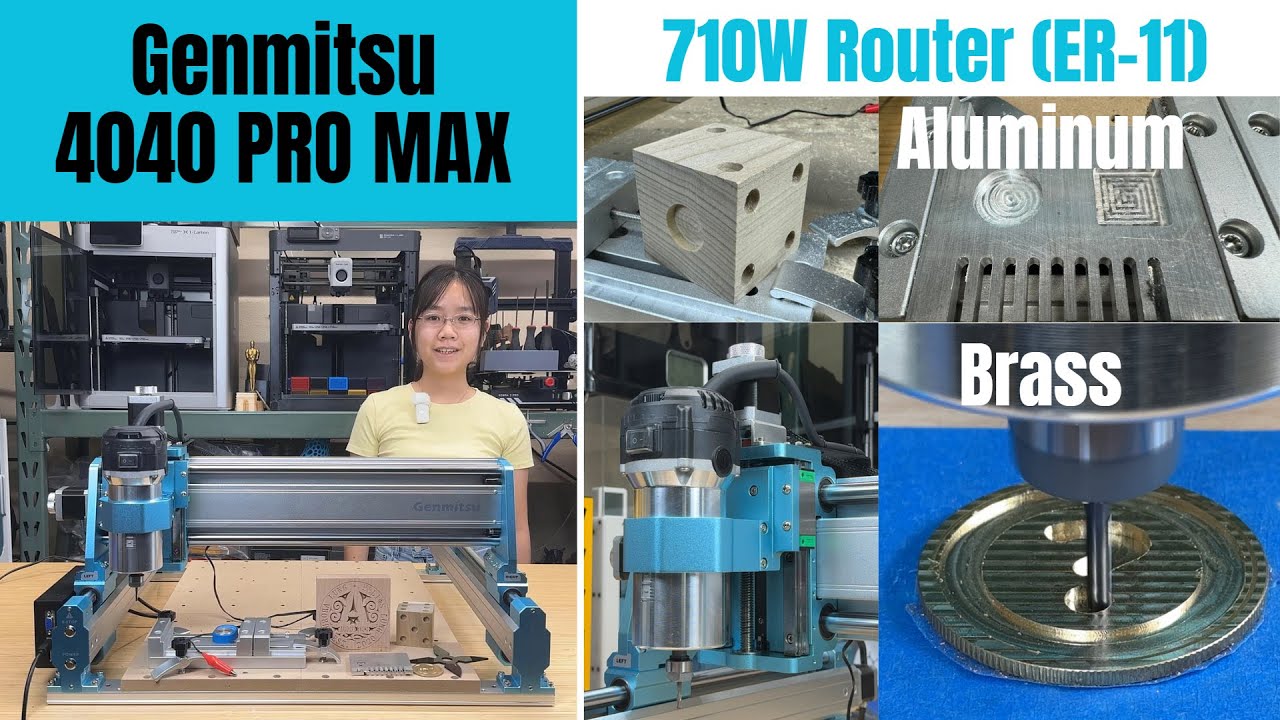 Фрезерный станок с ЧПУ Genmitsu 4040 PRO MAX 710 Вт: работа с алюминием, латунью, деревом, акрило...