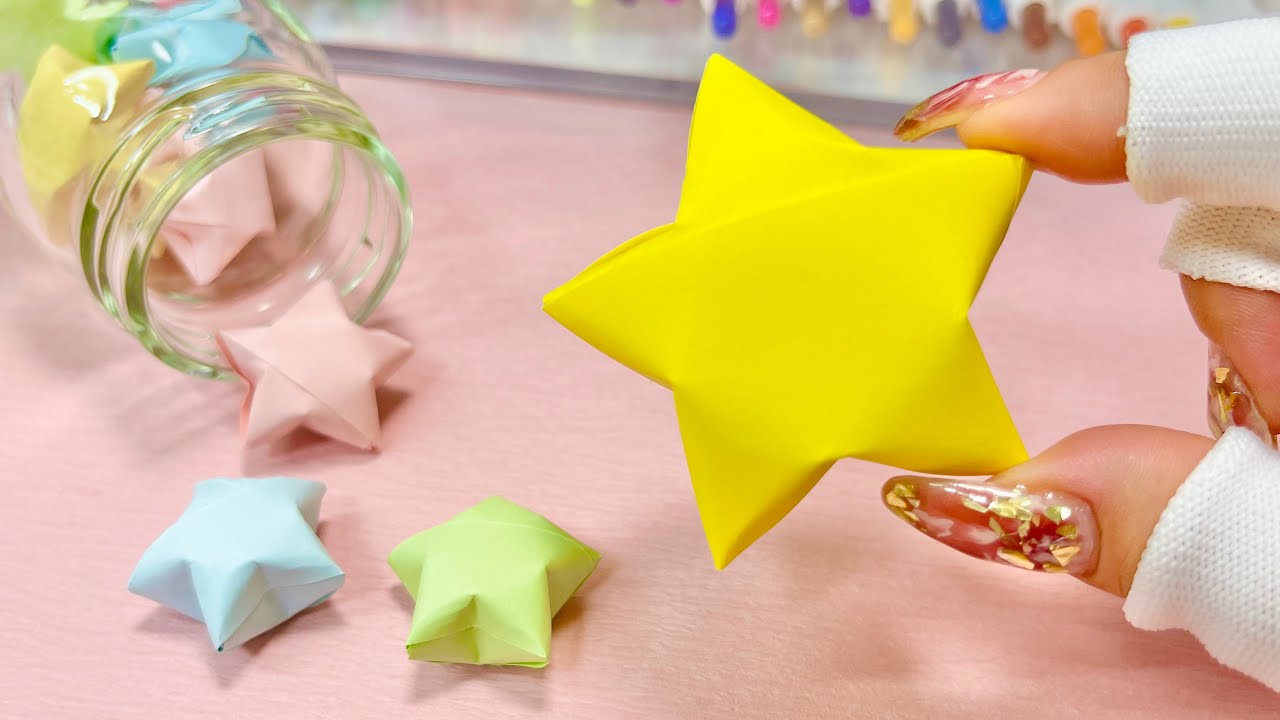 【折り紙】ぷっくりラッキースターの作り方⭐️色々な物に使える便利な飾り星✨