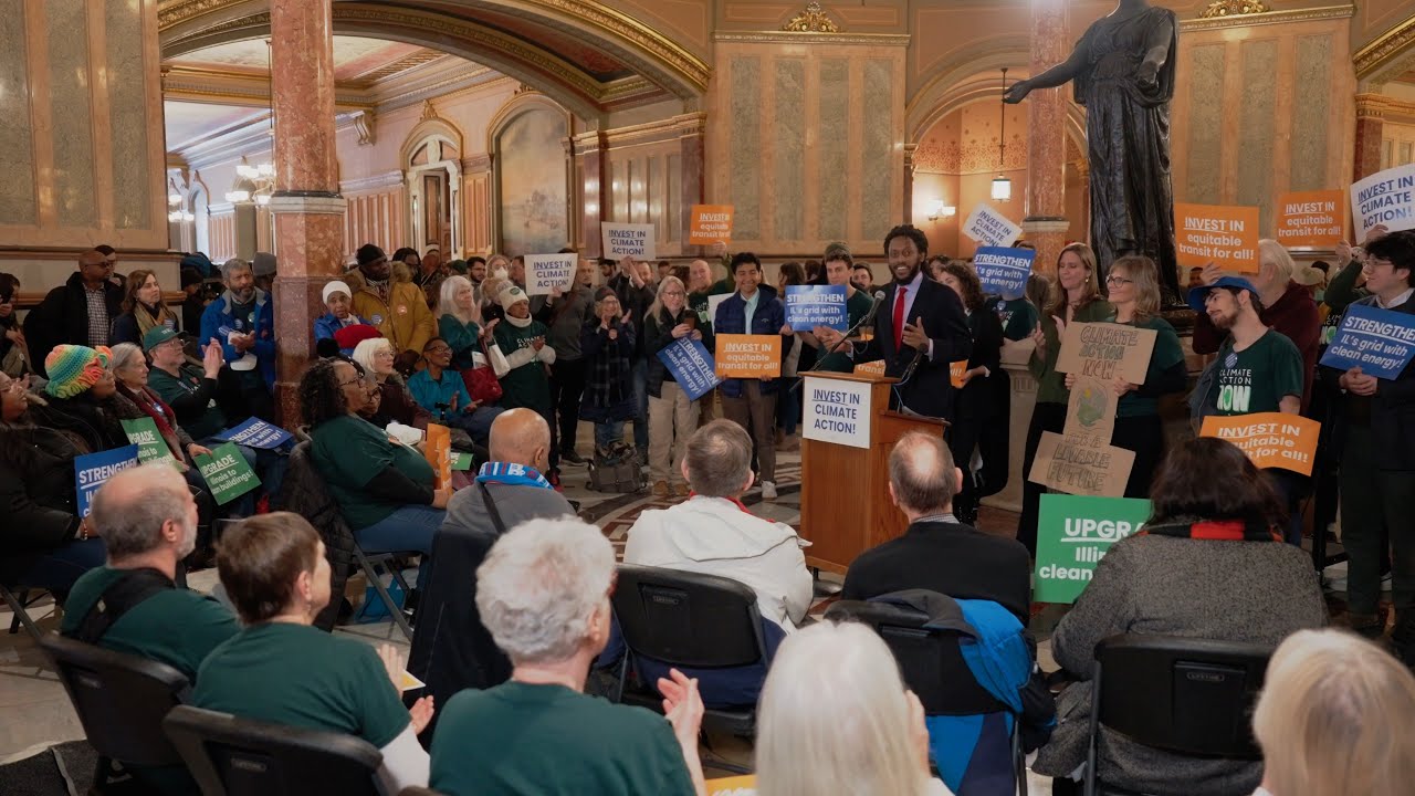 Advocates rally for clean transit, buildings, and a more reliable grid