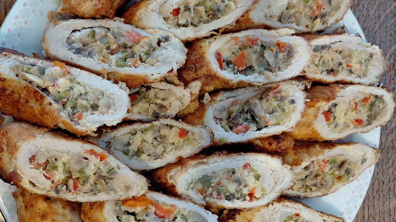 Фаршированные свиные рулетики, с грибами и сыром 😋👍