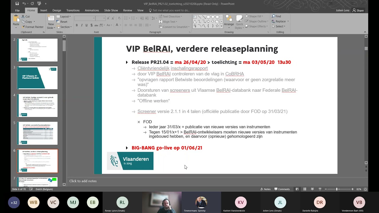 VIP BelRAI: PR21.02 - release toelichting en globale opvolging - 8 februari 2021