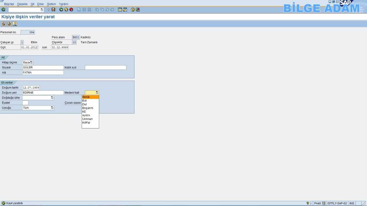 2 SAP HR  PERSONEL TANIMLAMA İŞLEMLERİ 1