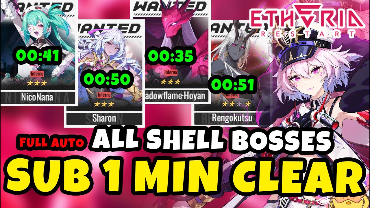 Liliam vs All 4 Inferno Shell Bosses &ndash; Full Endgame Sub 1 Min Showcase | Etheria Restart