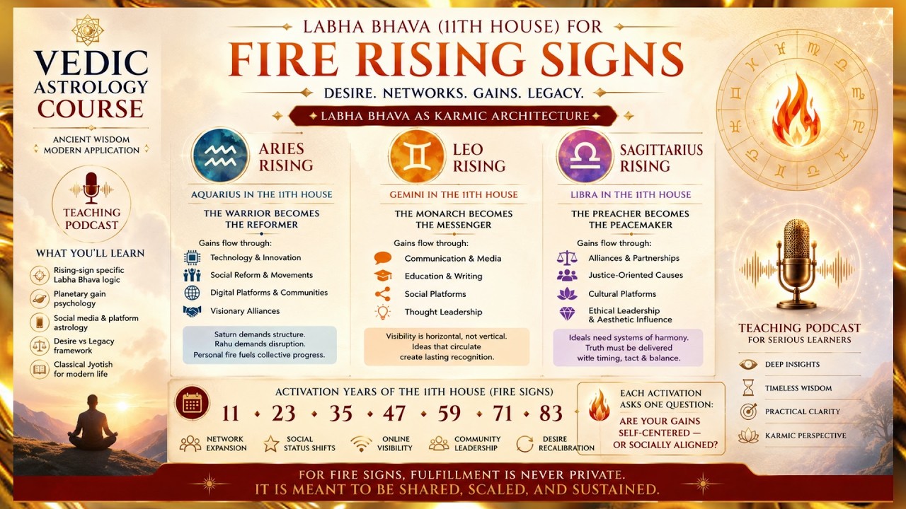 11th House Labha Bhava for Fire Signs: Aries, Leo & Sagittarius Rising Explained