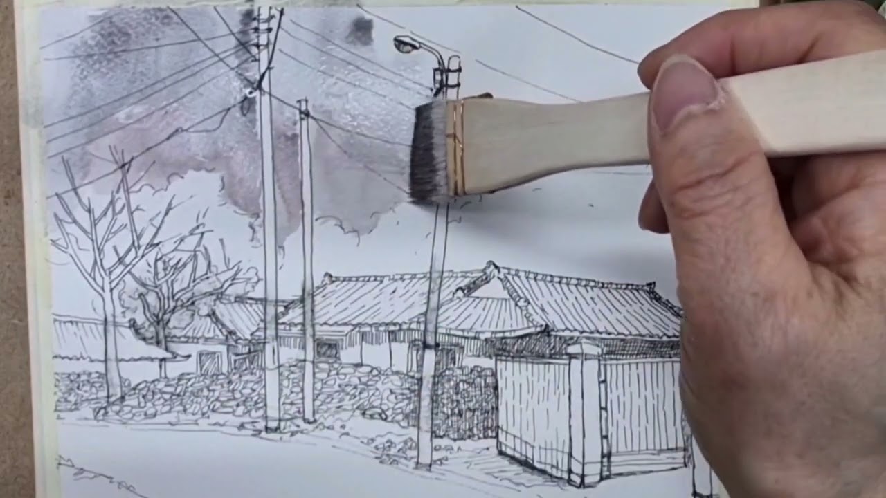 봄 풍경/돌담길 산수유마을/어반스케치#드로잉#수채화#풍경화#그림