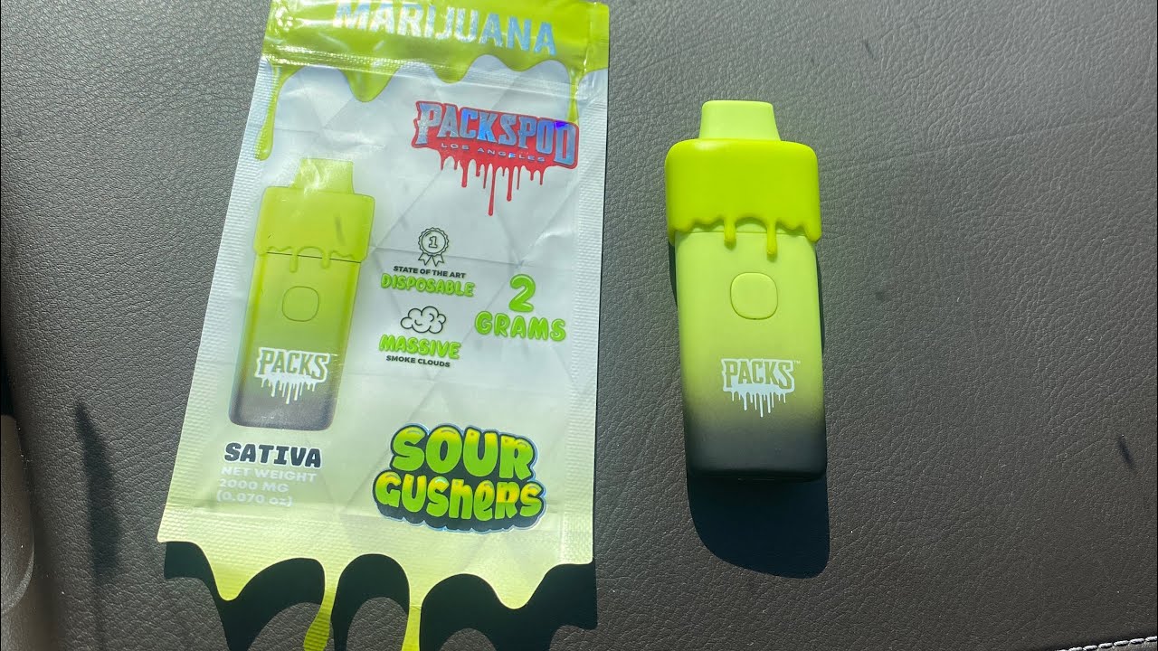 UNBOXING AND REVIEWING PACKS PACKSPOD | SOUR GUSHERS SATIVA STRAIN | LICENSED 2G DISPOSABLE