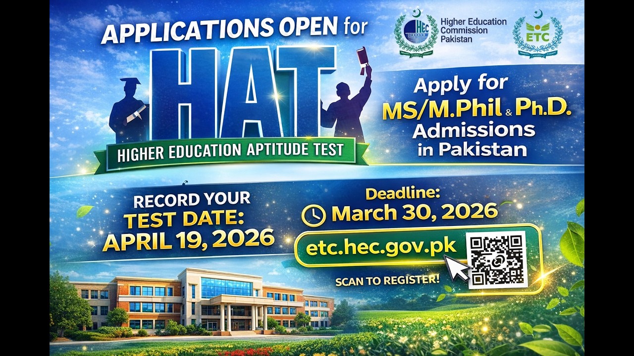 HEC Aptitude Test : MS MPhil and PhD Admissions 2026 : HEC Scholarships 2026 : Higher Education Comm