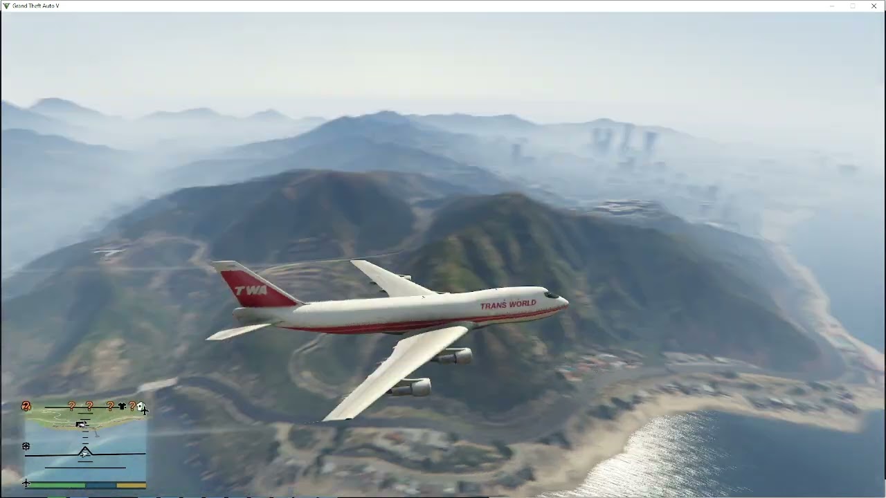 Будни пилота в Grand theft auto 5 Перелет на boeing 747 100 TWA Лас вентурас лос сантос моды гта 5