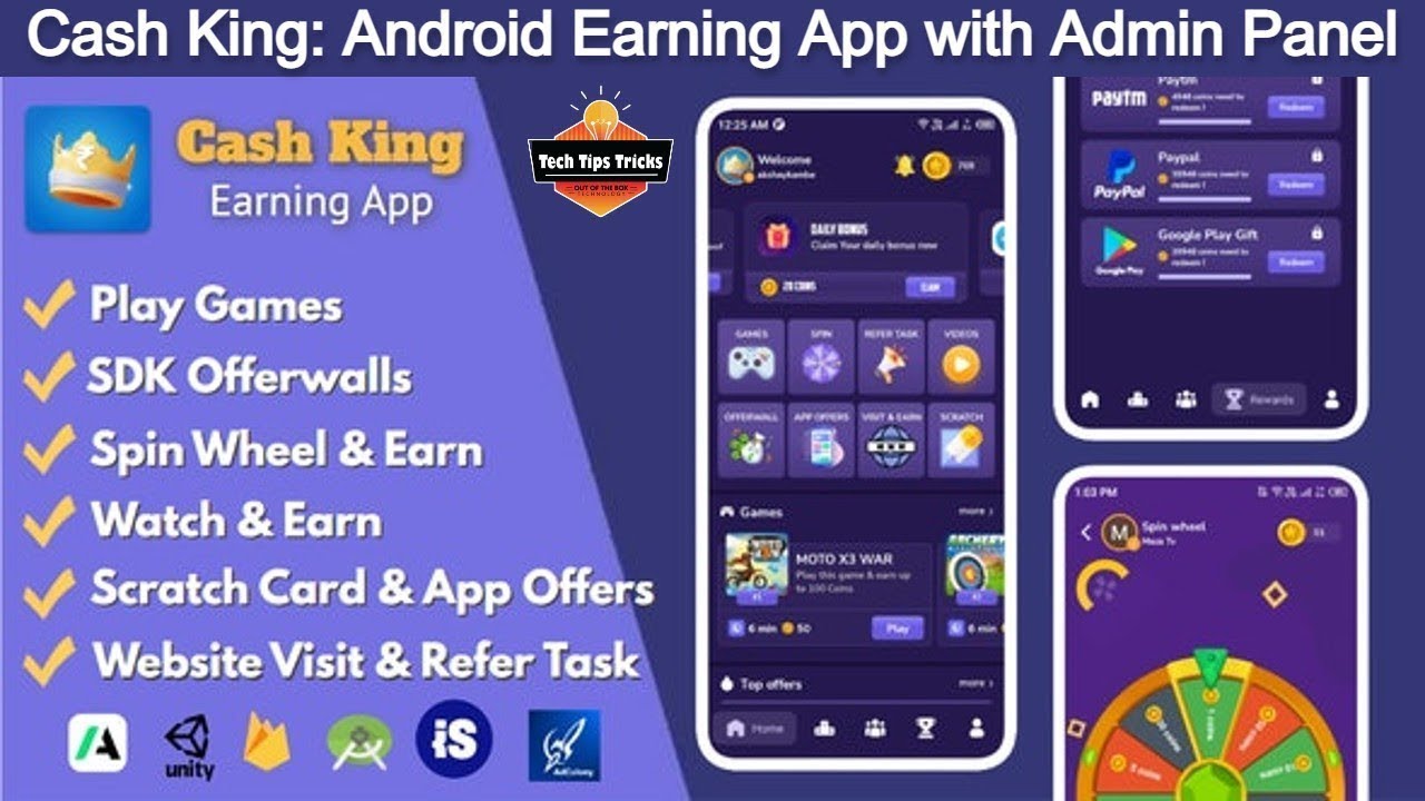 Cash King Android Earning App with Admin Panel - Complete Setup Reskin - Tech Tips Tricks 2024