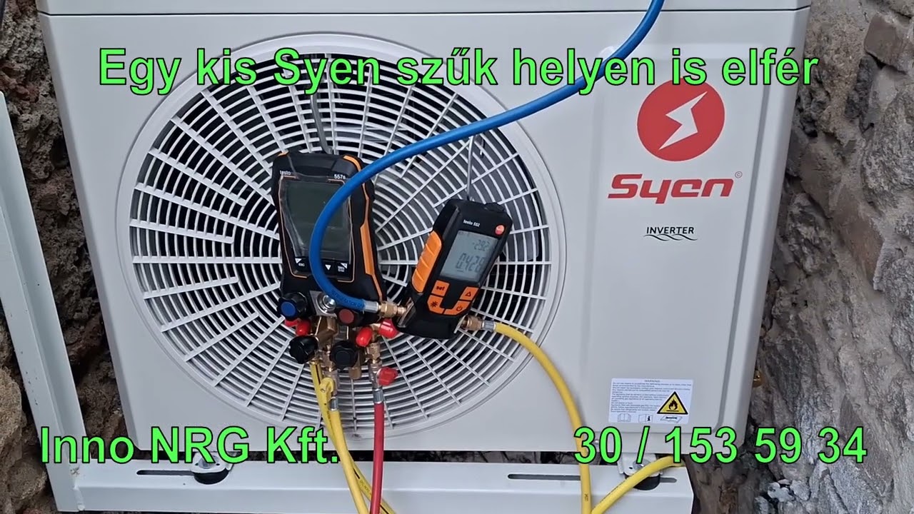 Syen klíma kültéri egység telepítése szűk helyre – megoldás két épület között
