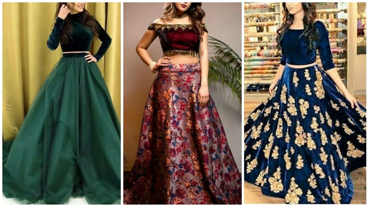 Beautiful & Elegant Velvet Crop Top With Skirt Designs For Party & Function.