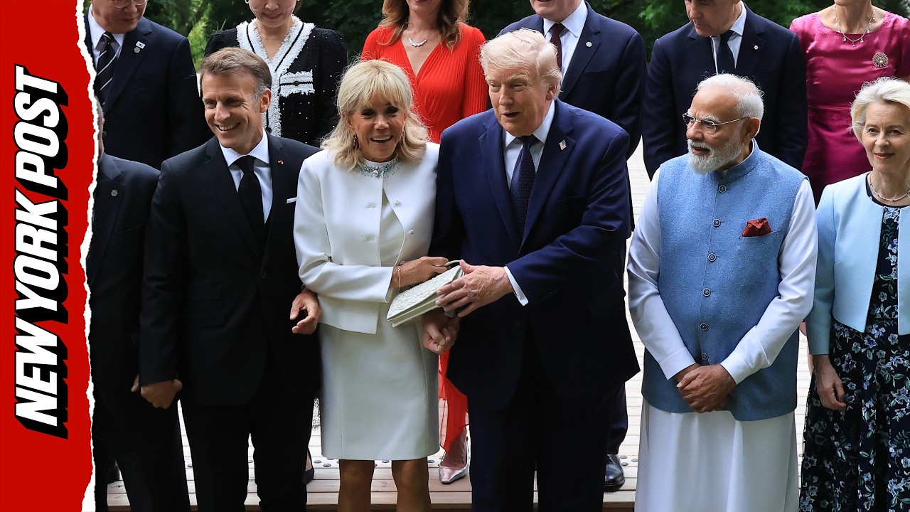 Трамп СПАС Брижит Макрон от падения во время фотосессии на G7