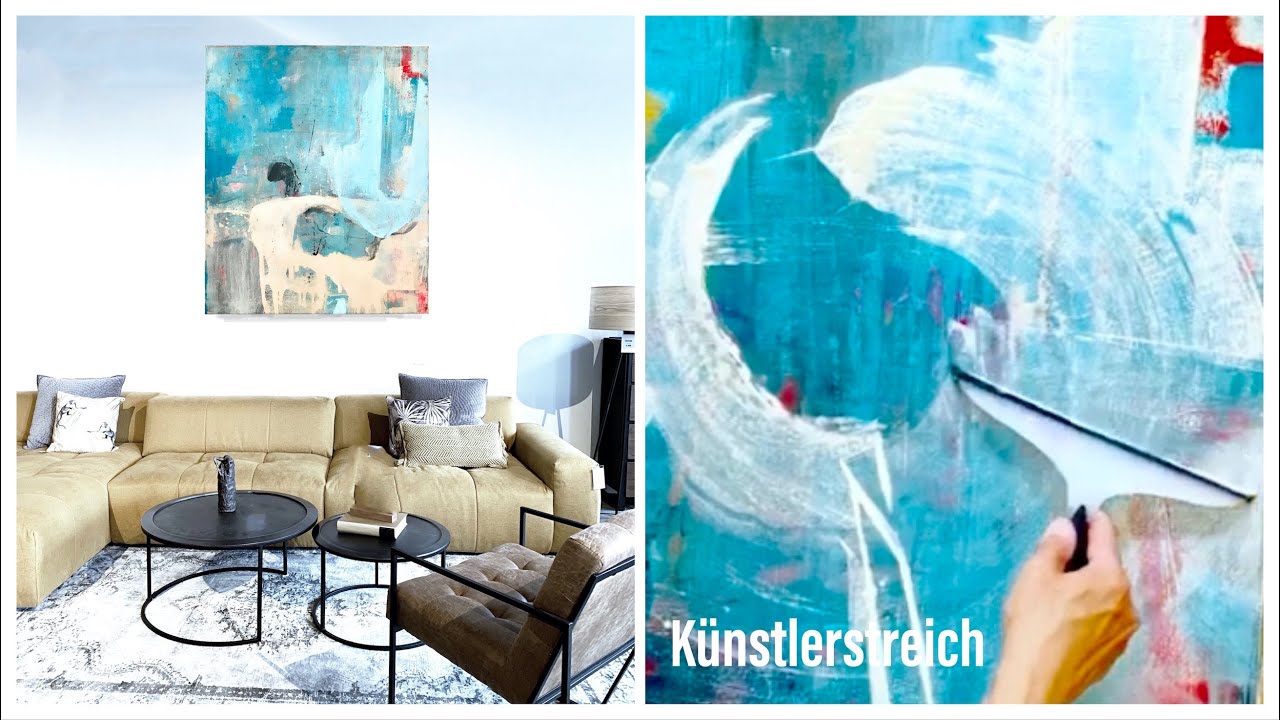 Abstrakte Malerei, Acryl, simples Werkzeug, einfache Technik, Anfänger, squeegee