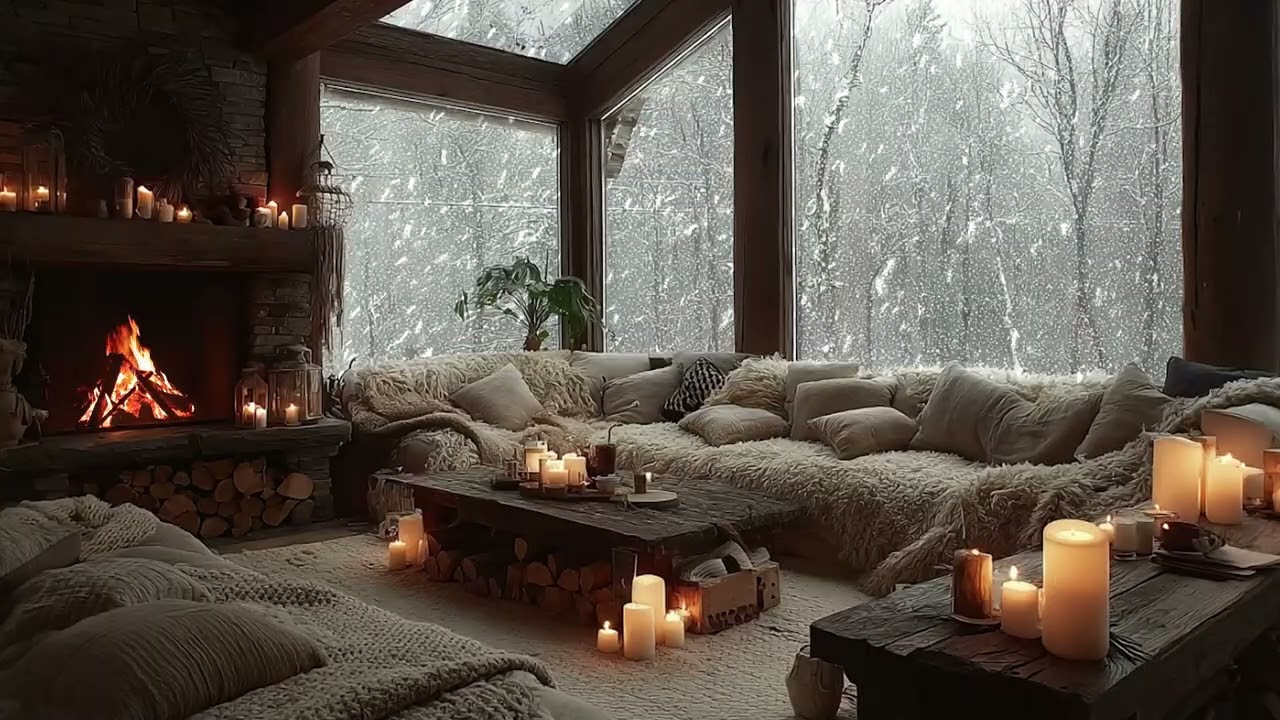 Snowy Fireplace 4K Ambience ❄️🔥 Gentle Piano Music for Focus, Work & Calm Mind