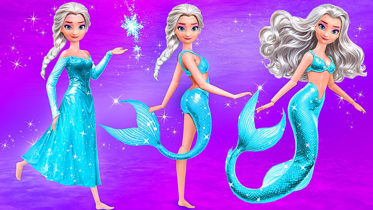 Frozen: Elsa Becomes The Little Mermaid! 30 DIYs for Dolls