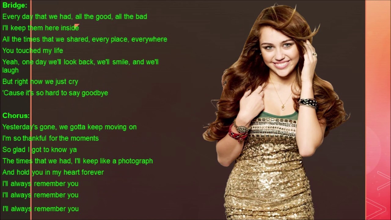 I’ll Always Remember You Hannah Montana Lyrics