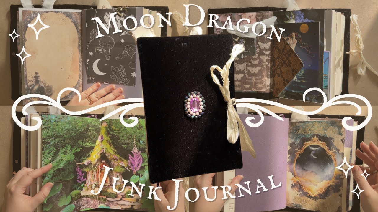 Moon Dragon Junk Journal Flipthrough 🖤 Handmade Hardcover Journal for a Witchy Friend