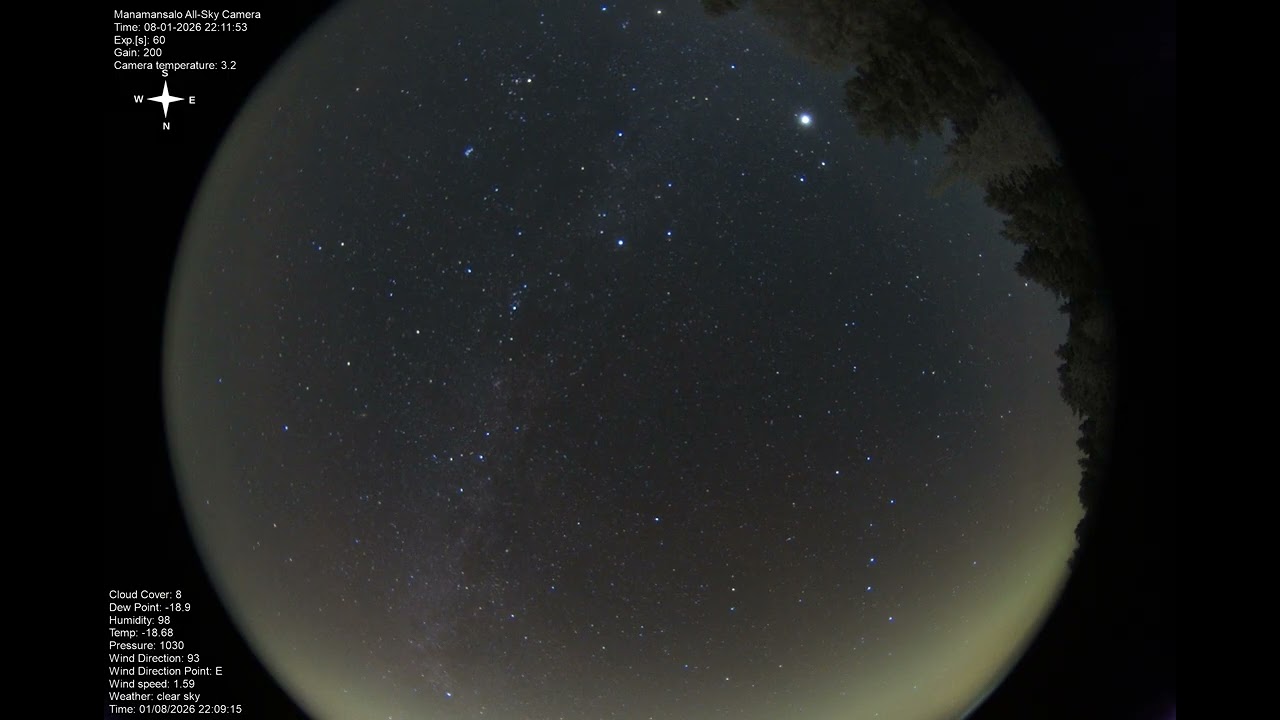 Taivaskameran taltiointi Manamansalosta yöltä 8.-9.1.2026