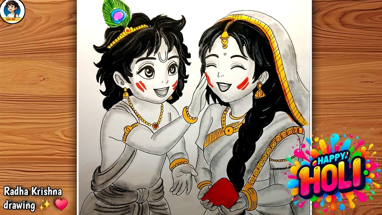 How to Draw Radha Krishna for Holi 🎨 | Easy Krishna Drawing #holidrawing 