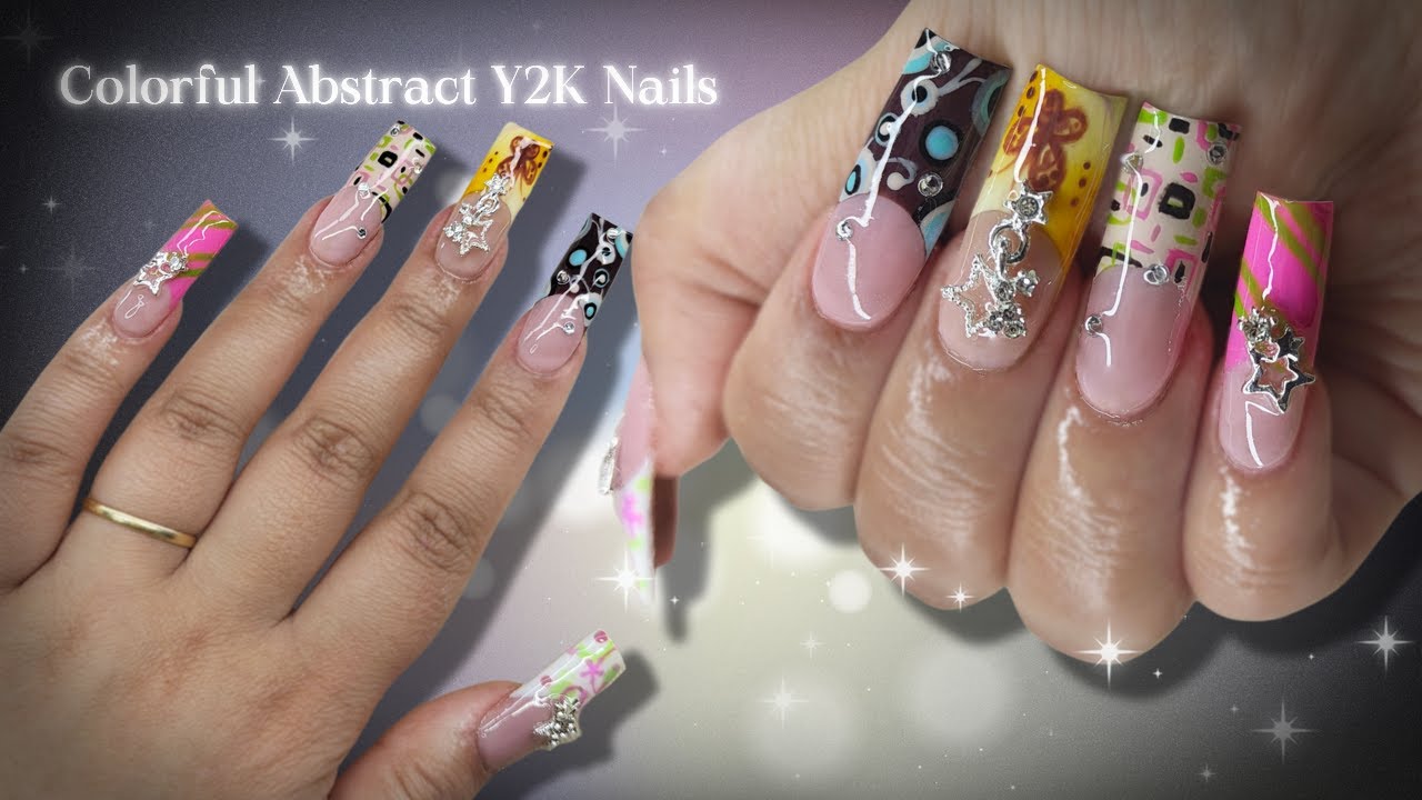 ‧˚*‧✮Do my nails with me + -ˏˋ𝒸𝒽𝒶𝓉 𝓌𝒾𝓉𝒽 𝓂𝑒 ˊˎ| Colorful Abstract Y2K Nail Art Tutorial | Gel X ✮‧*˚‧