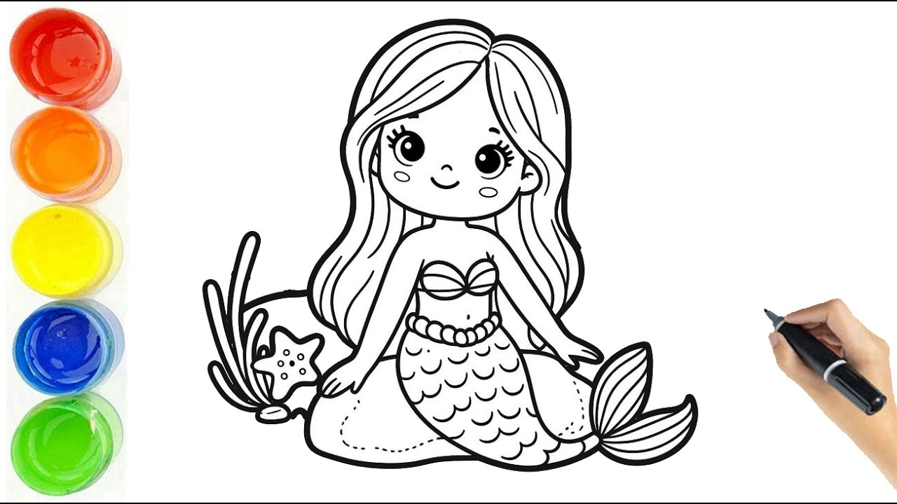 Cute Mermaid Drawing and Coloring For Kids || Learn to Draw and Paint Little Mermaid