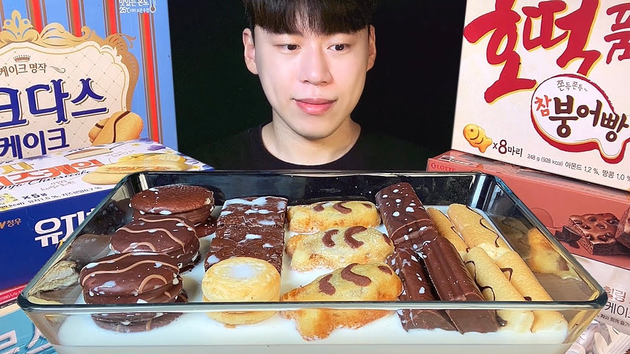 SUB) 🍰Korean Cake Snacks with milk Mukbang Asmr│choco pie, cheese cake snack, fresh cream cake snack