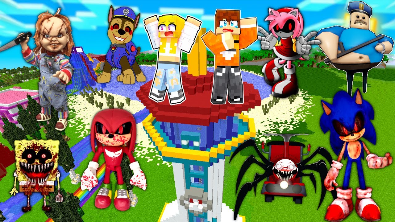 Straszne POTWORY vs WIEŻA PSI PATROL w Minecraft!