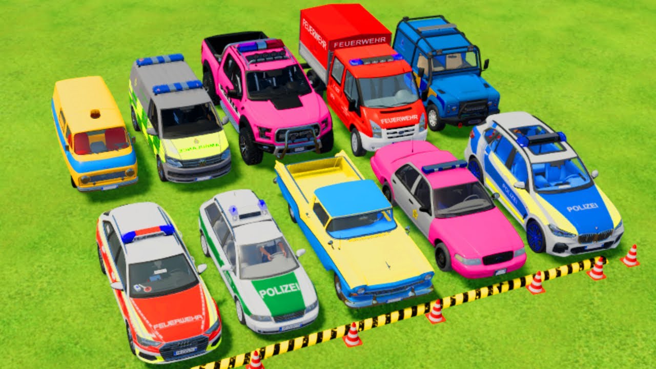 TRANSPORTING CARS, AMBULANCE, FIRE TRUCK,  POLICE CAR, WUTH TRUCK  -FARMING SIMULATOR 22!