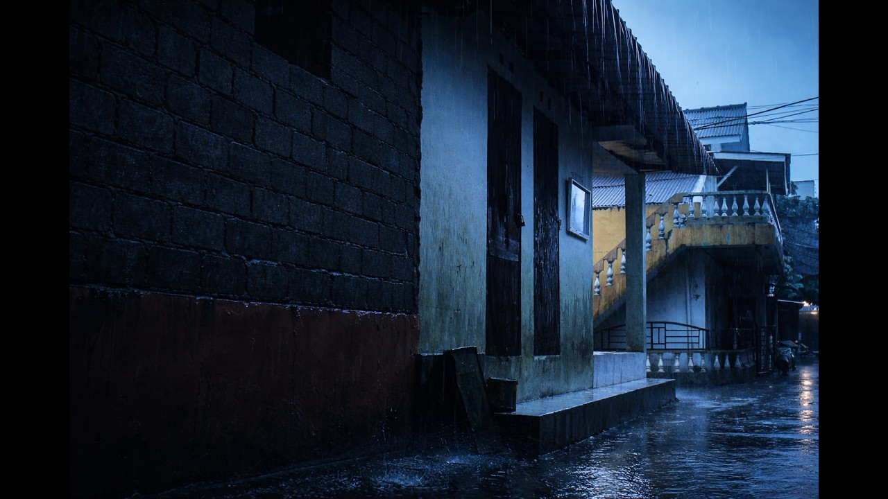 1 Hour of Dark Blue Evening Rain | Peaceful Street Ambience for Sleep & Focus