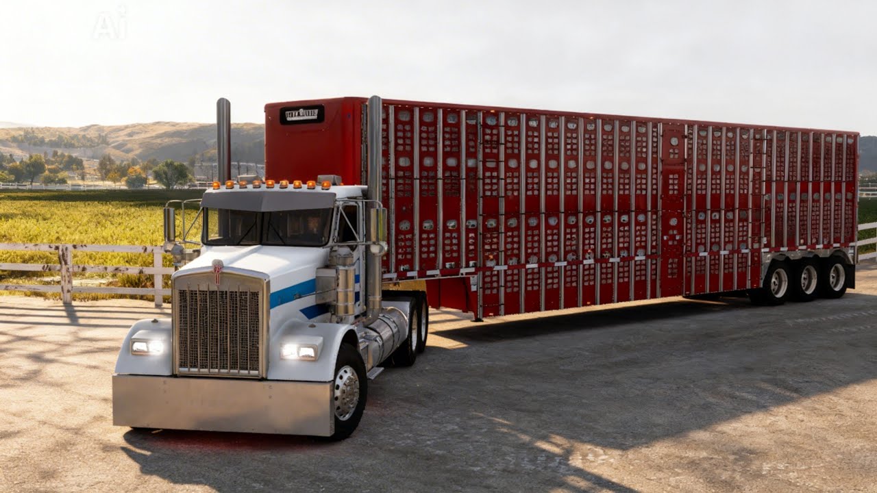 American-truck-simulator cattle hauling kenworth W900 realistic driving epic road trip 