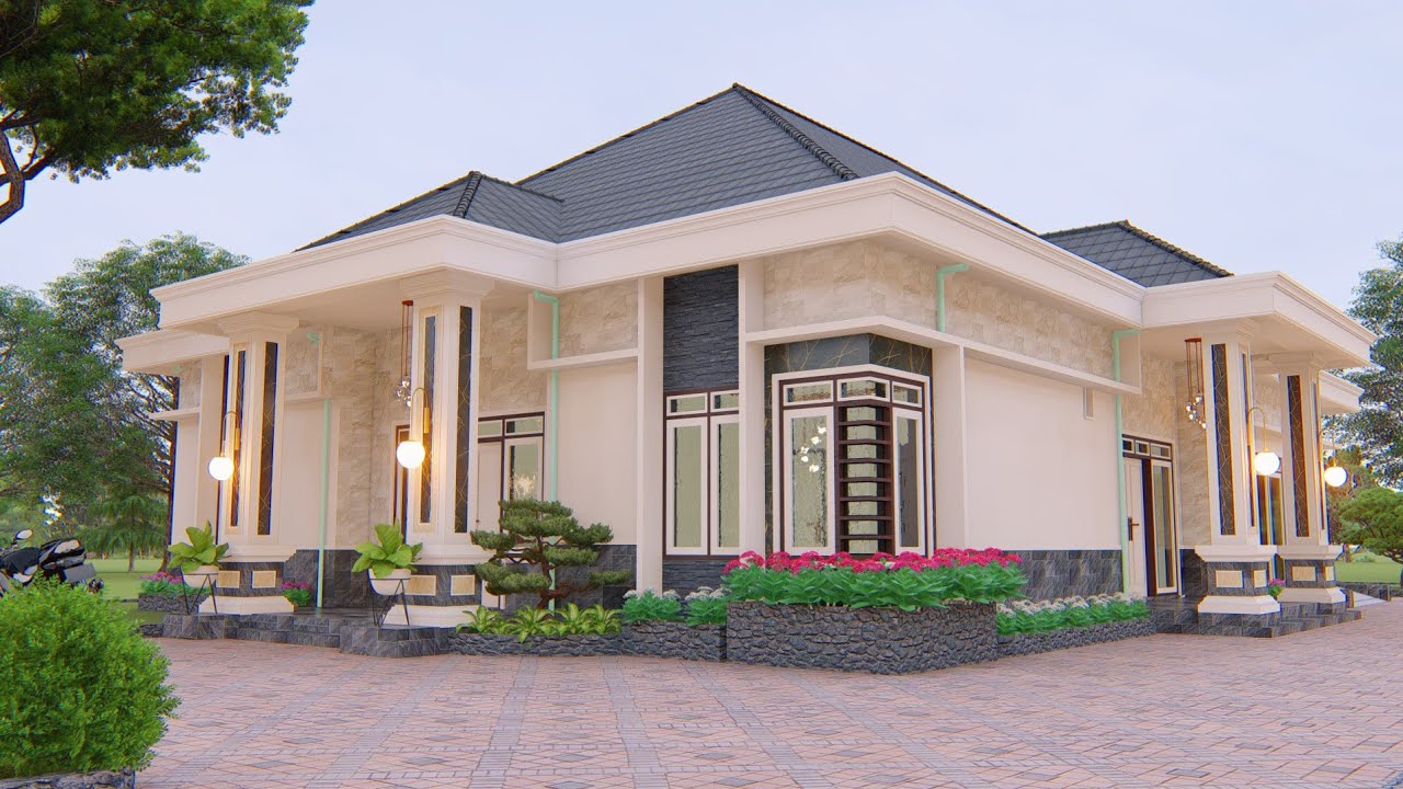 Desain Rumah Idaman Modern classic dengan 2 Teras di Pedesaan
