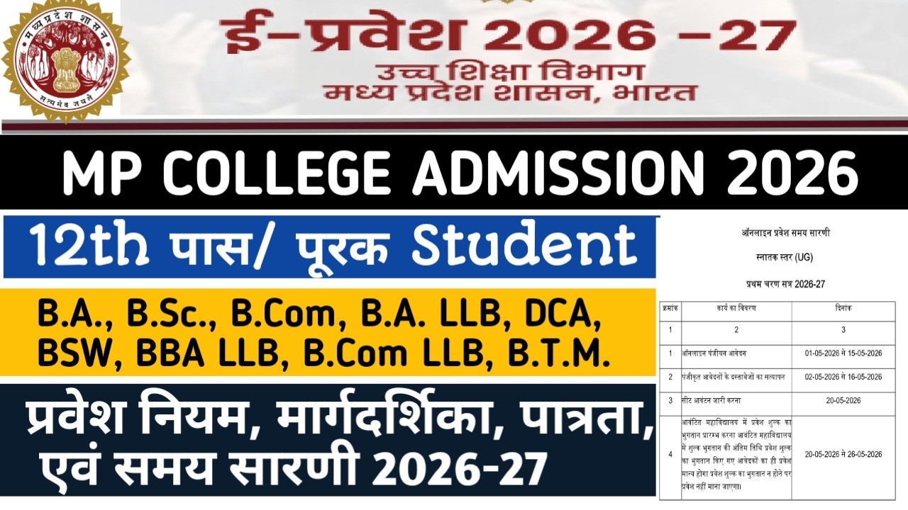 MP e-Pravesh 2026-27: BA, BSc, BCom Registration Date, Fees, Eligibility, and Document List