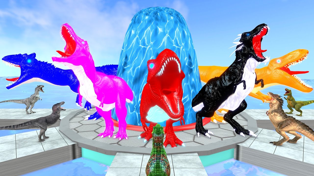 Paint Animals Dinosaur T Rex Spinosaurus Carnivores Dinosaurs Fountain Crossing Animal Cartoon