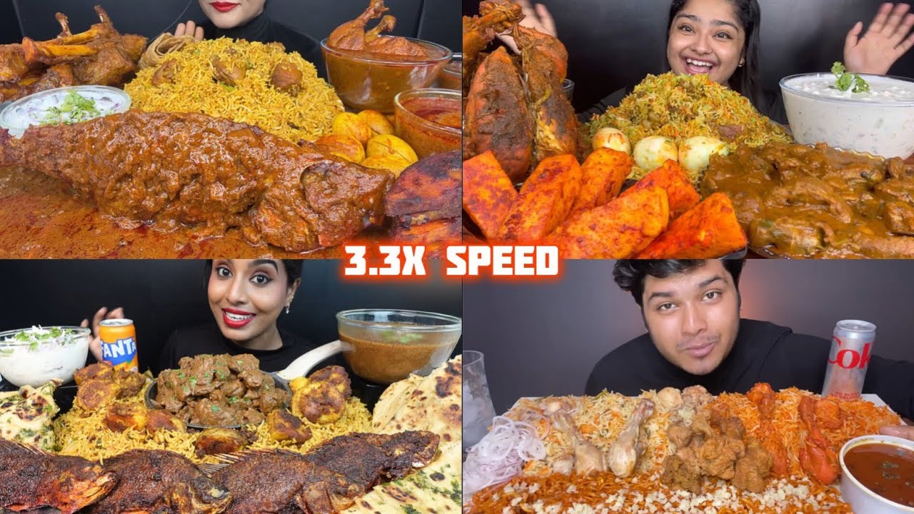 ASMR: Eating spicy hyderabadi chicken biryani 😍😋 mutton curry whole fish curry and paneer Mukbang 