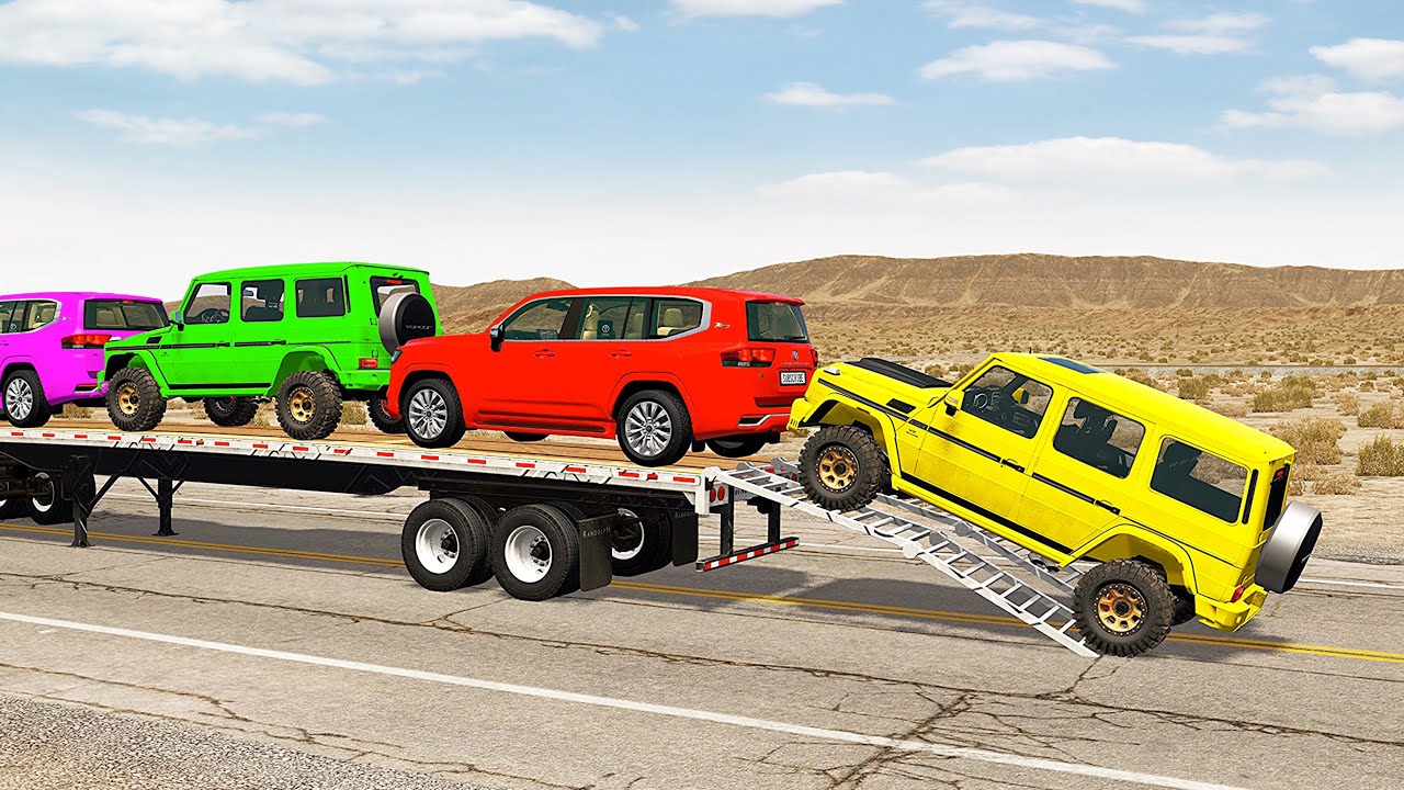 Flatbed Truck Mcqueen  | Transportation with Truck - Pothole vs Car #459 - BeamNG.Drive