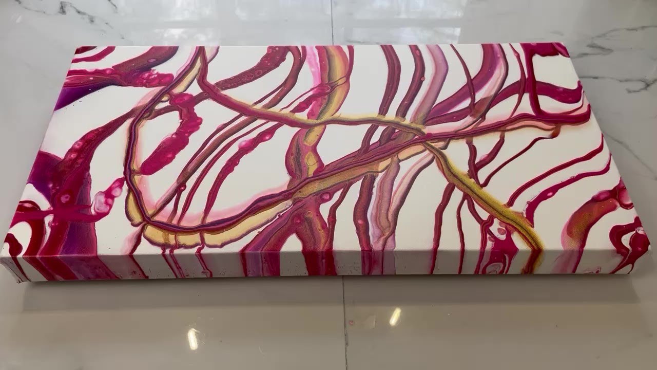 (63) Ribbon!  Poppy and Pink! #fluidart #ribbonpour #acrylicart  #pouring